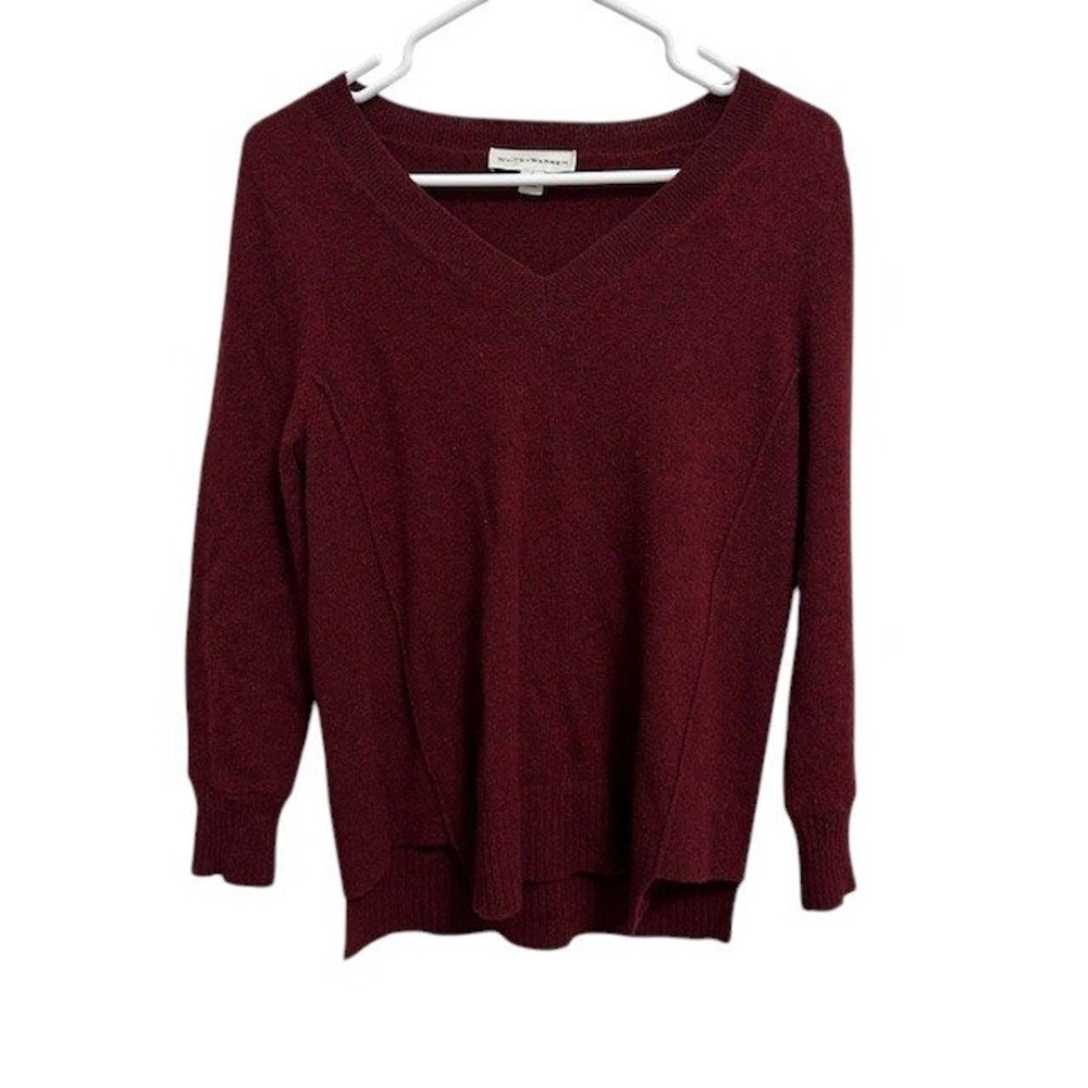 White + Warren V Neck Long Sleeve Cashmere Sweater Burgundy Women's Size S